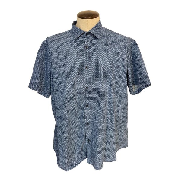 Toscano Firenze Blue Geometric Short Sleeve Button-Up Shirt Mens Size XXL Fits X - Picture 1 of 5